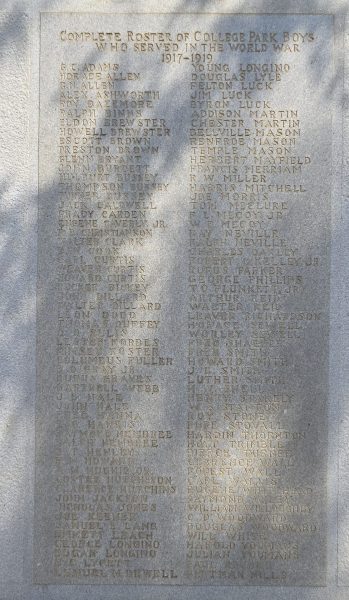 IN MEMORIAM THE FALLEN HEROES OF COLLEGE PARK WORLD WAR MEMORIAL STONE