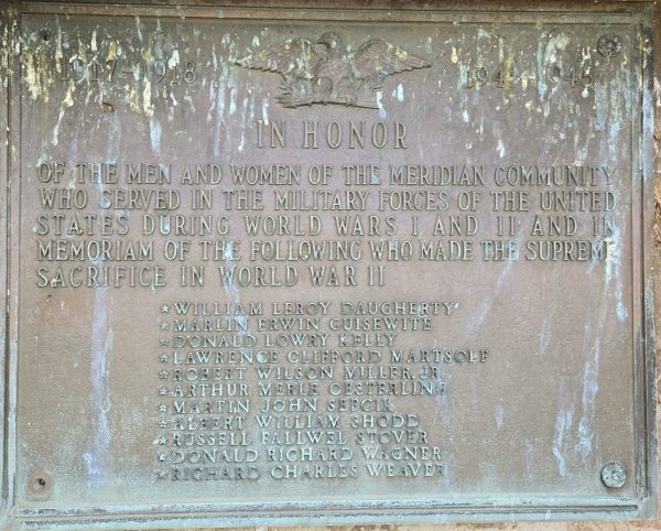 MERIDIAN COMMUNITY WORLD WARS I AND II VETERANS MEMORIAL PLAQUE