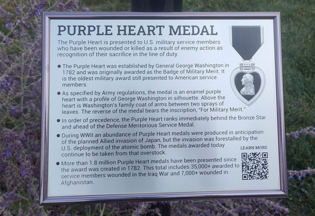 NEW WASHINGTON PURPLE HEART MEDAL MEMORIAL BENCH PLAQUE