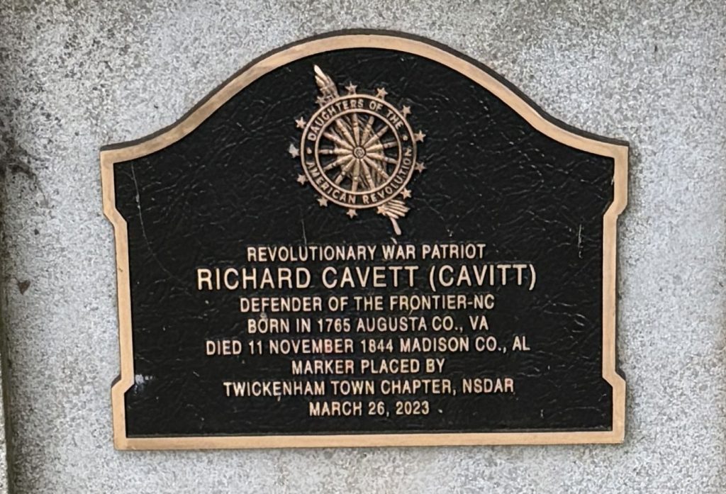 REVOLUTIONARY WAR PATRIOT RICHARD CAVETT (CAVITT) MEMORIAL MARKER