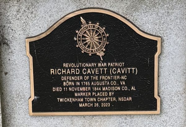 REVOLUTIONARY WAR PATRIOT RICHARD CAVETT (CAVITT) MEMORIAL MARKER