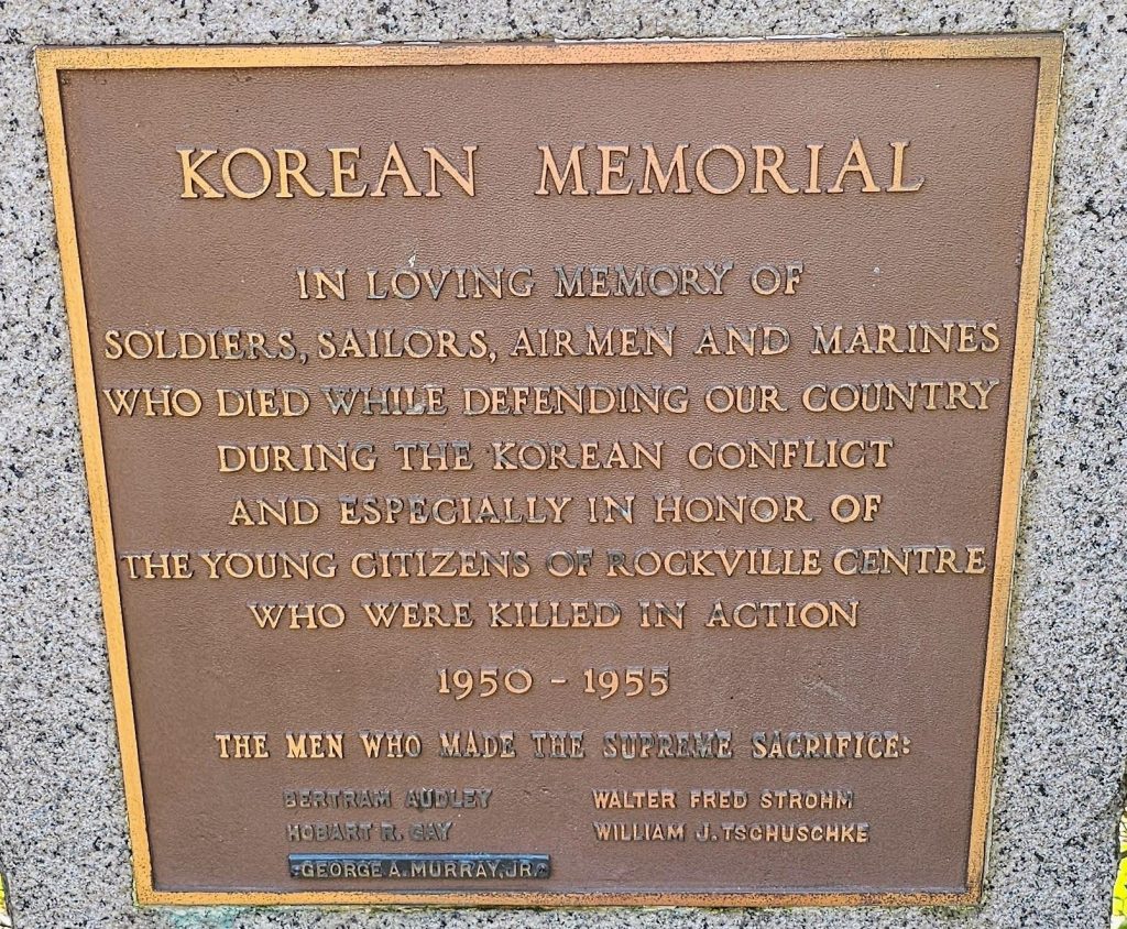 ROCKVILLE CENTRE KOREAN MEMORIAL PLAQUE