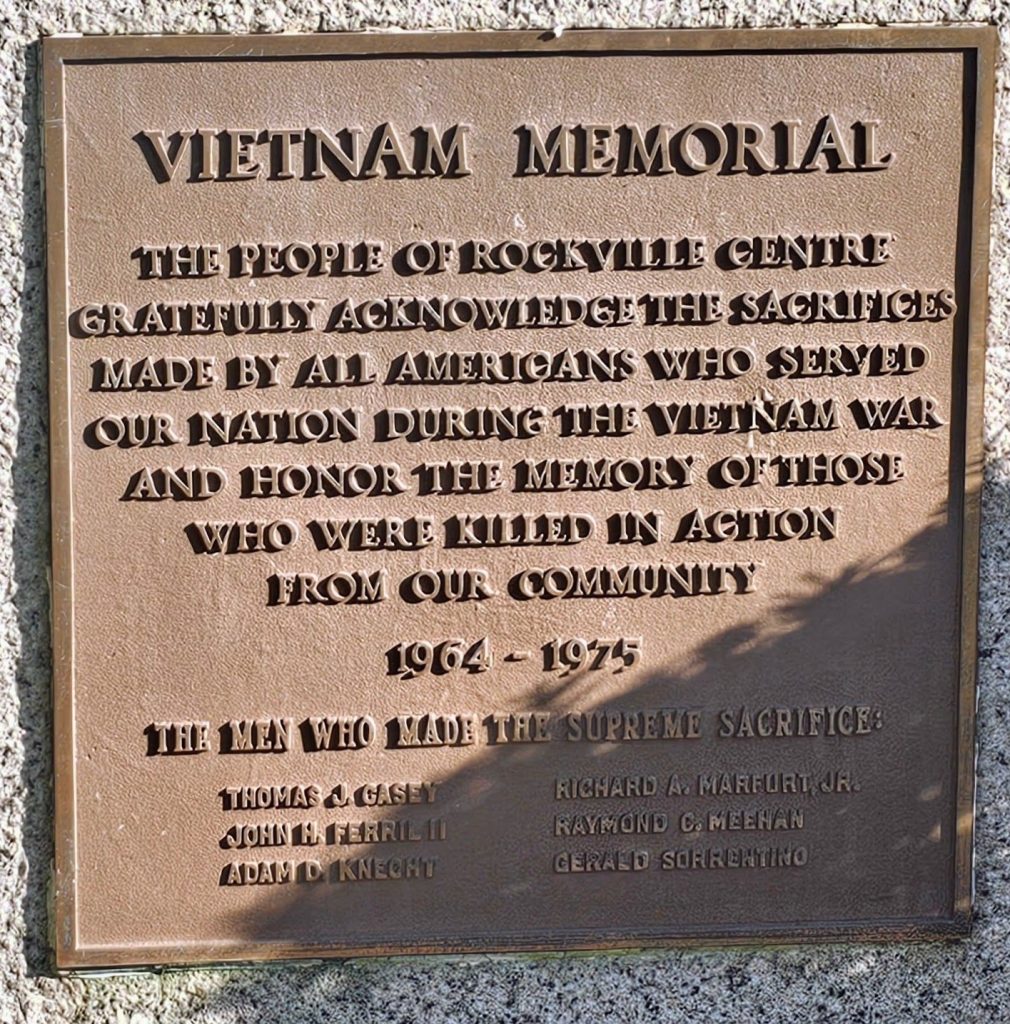 ROCKVILLE CENTRE SUPREME SACRIFICE VIETNAM MEMORIAL PLAQUE