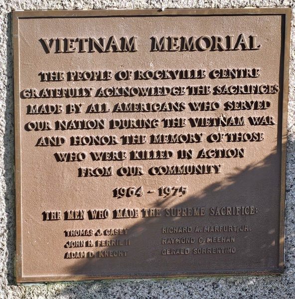 ROCKVILLE CENTRE SUPREME SACRIFICE VIETNAM MEMORIAL PLAQUE