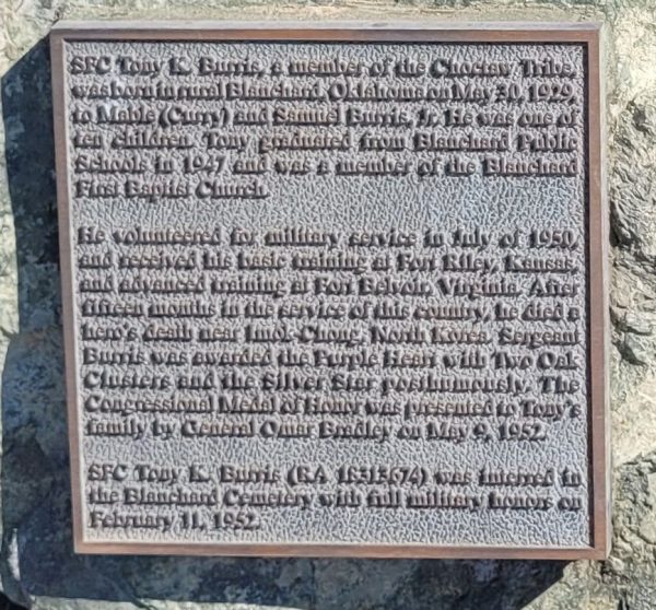 SERGEANT FIRST CLASS TONY K. BURRIS, USA WAR MEMORIAL PLAQUE B