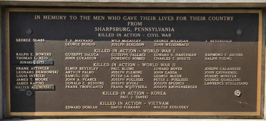 SHARPSBURG ULTIMATE SACRIFICE WAR VETERANS MEMORIAL PLAQUE A