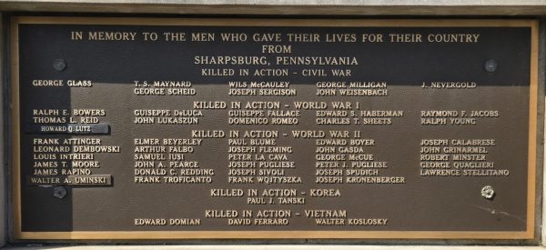 SHARPSBURG ULTIMATE SACRIFICE WAR VETERANS MEMORIAL PLAQUE A