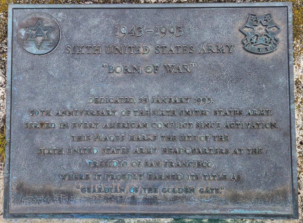 SIXTH UNITED STATES ARMY WAR MEMORIAL PLAQUE