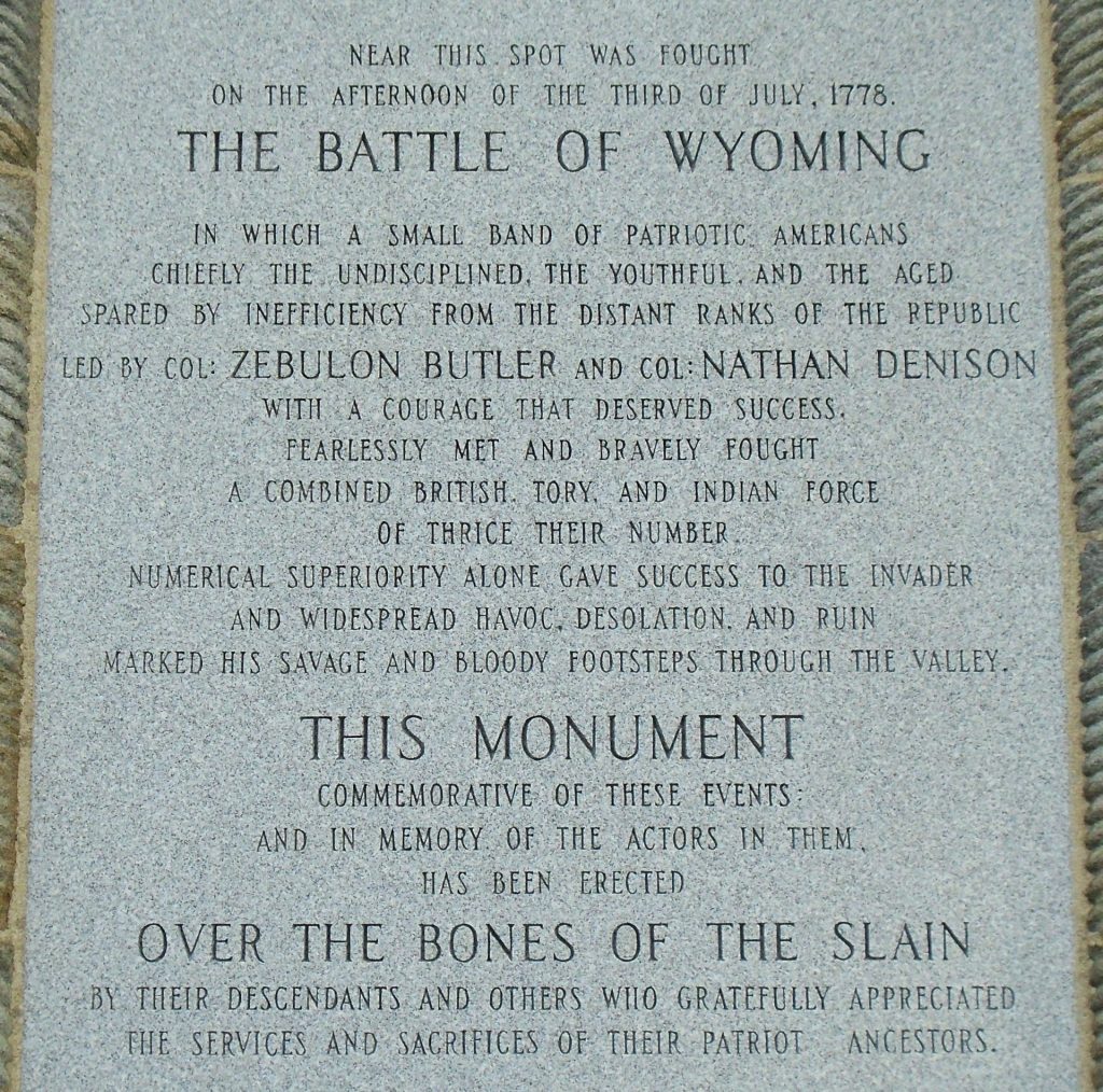 THE BATTLE OF WYOMING REVOLUTIONARY WAR MEMORIAL STONE A