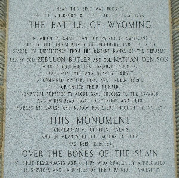 THE BATTLE OF WYOMING REVOLUTIONARY WAR MEMORIAL STONE A