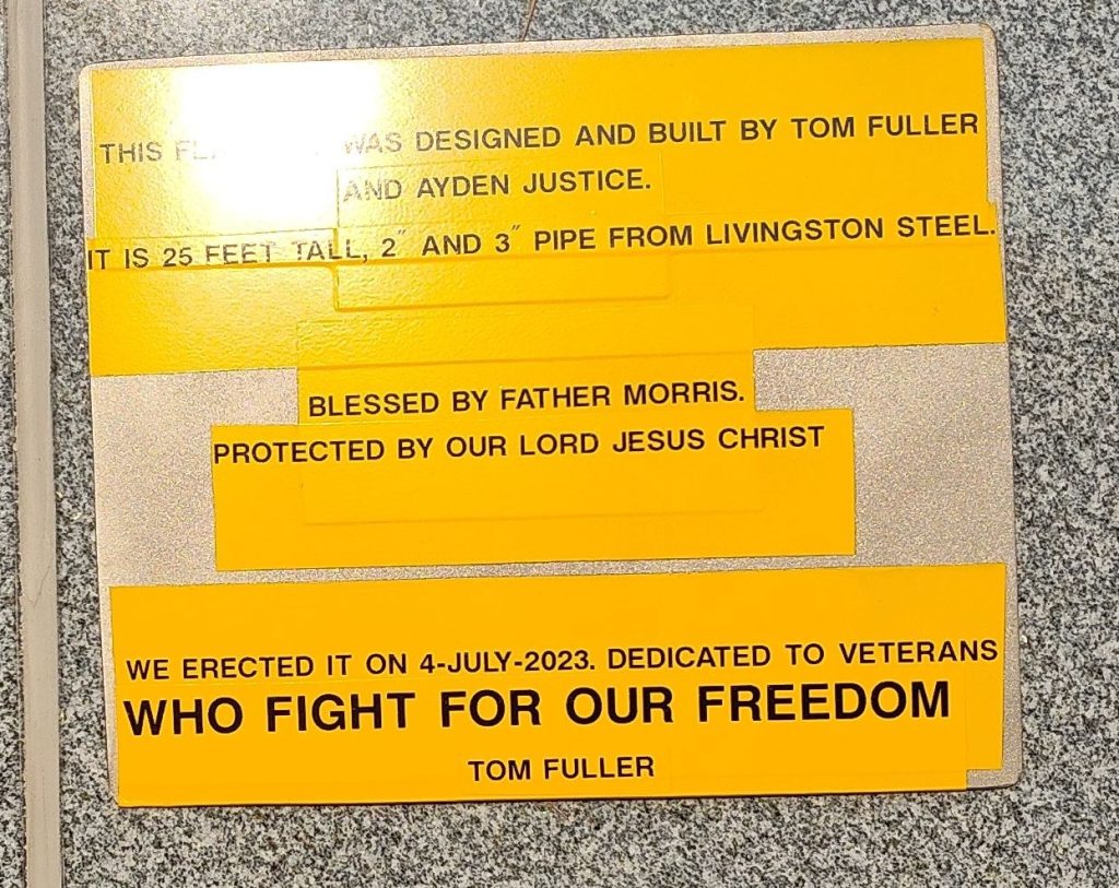 TOM FULLER WAR MEMORIAL FLAGPOLE PLAQUE