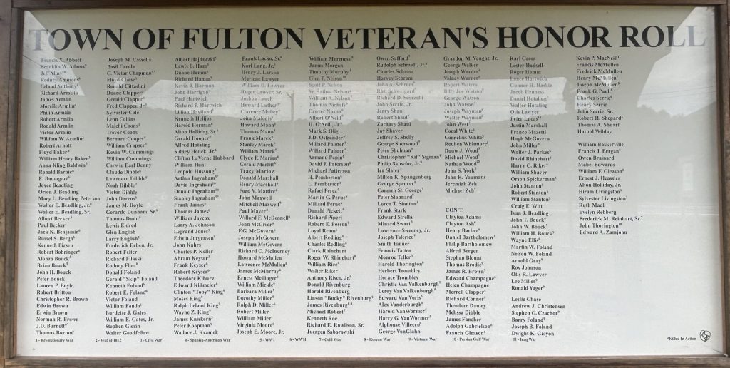 TOWN OF FULTON VETERANS HONOR ROLL MEMORIAL FRONT