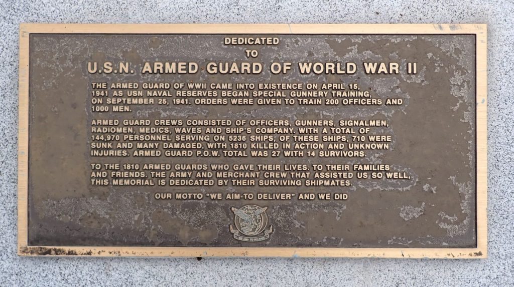 U.S.N. ARMED GUARD OF WORLD WAR II MEMORIAL PLAQUE LUDLOW