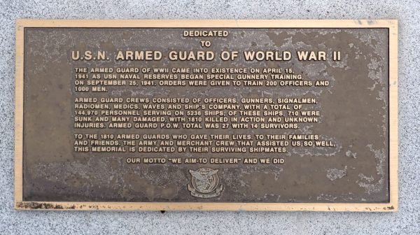 U.S.N. ARMED GUARD OF WORLD WAR II MEMORIAL PLAQUE LUDLOW