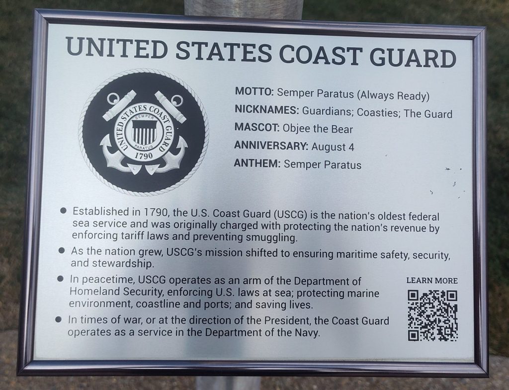 UNITED STATES COAST GUARD MEMORIAL FLAGPOLE PLAQUE