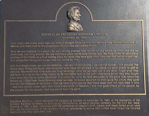 WESTERN CAROLINA STATE VETERANS CEMETERY ADDRESS BY PRESIDENT ABRAHAM LINCOLN MEMORIAL PLAQUE