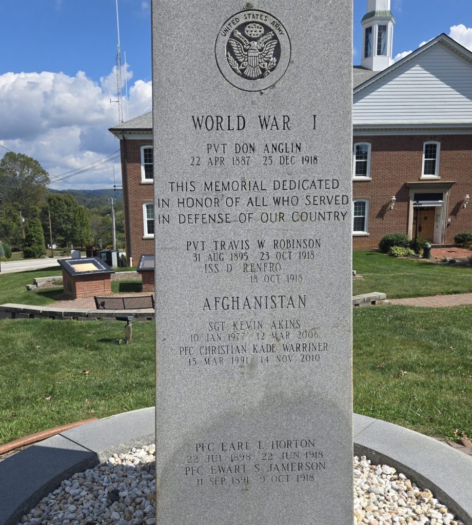 YANCEY COUNTY WAR VETERANS MEMORIAL SIDE A