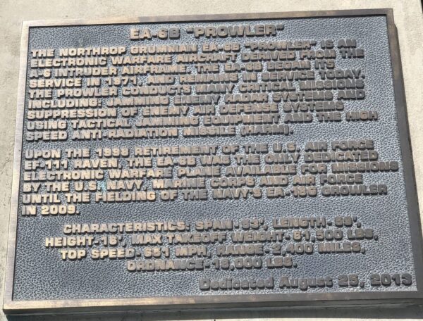 EA-6B “PROWLER AIRCRAFT MEMORIAL PLAQUE