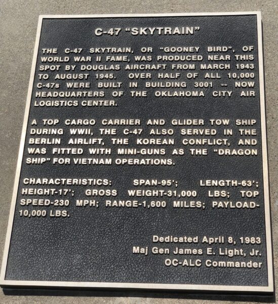 C-47 “SKYTRAIN” AIRCRAFT MEMORIAL PLAQUE