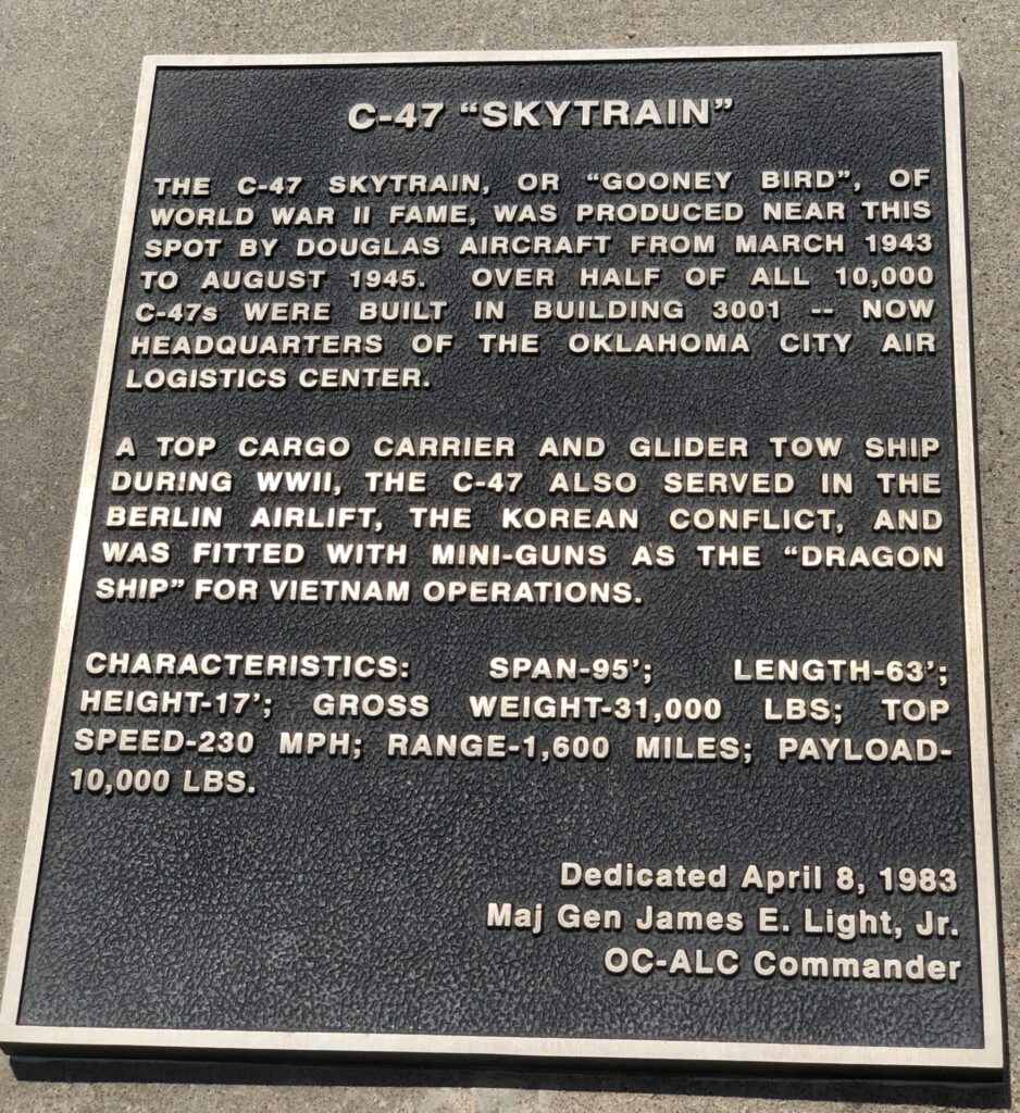 C-47 “SKYTRAIN” AIRCRAFT MEMORIAL PLAQUE