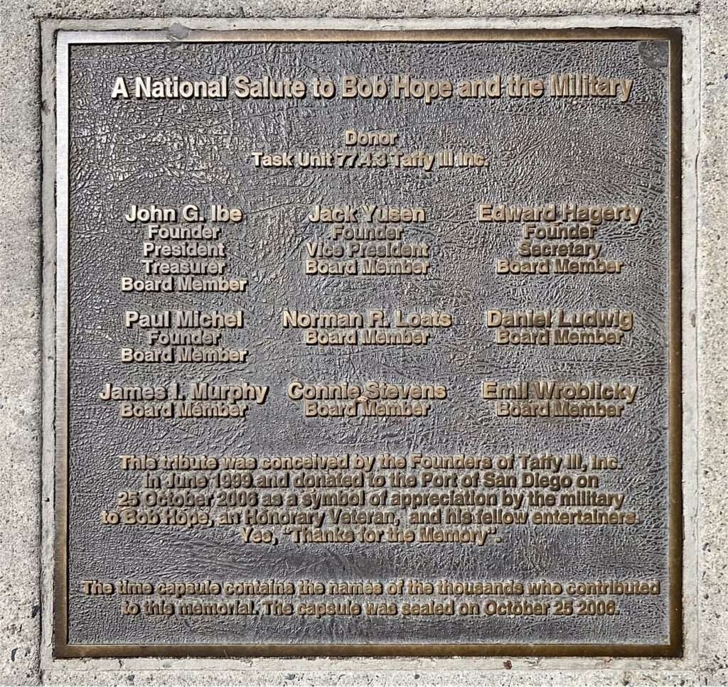 “A NATIONAL SALUTE TO BOB HOPE AND THE MILITARY” MEMORIAL PLAQUE