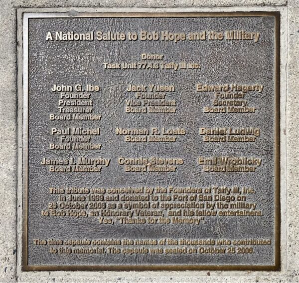 “A NATIONAL SALUTE TO BOB HOPE AND THE MILITARY” MEMORIAL PLAQUE
