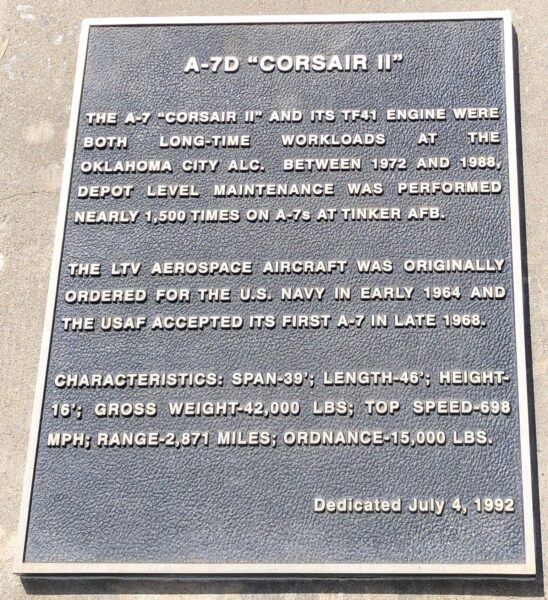 A-7D “CORSAIR II” AIRCRAFT MEMORIAL PLAQUE