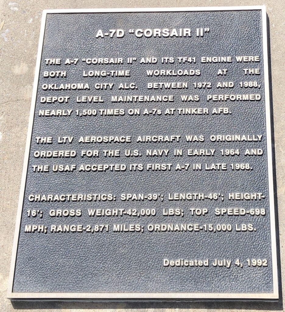 A-7D “CORSAIR II” AIRCRAFT MEMORIAL PLAQUE
