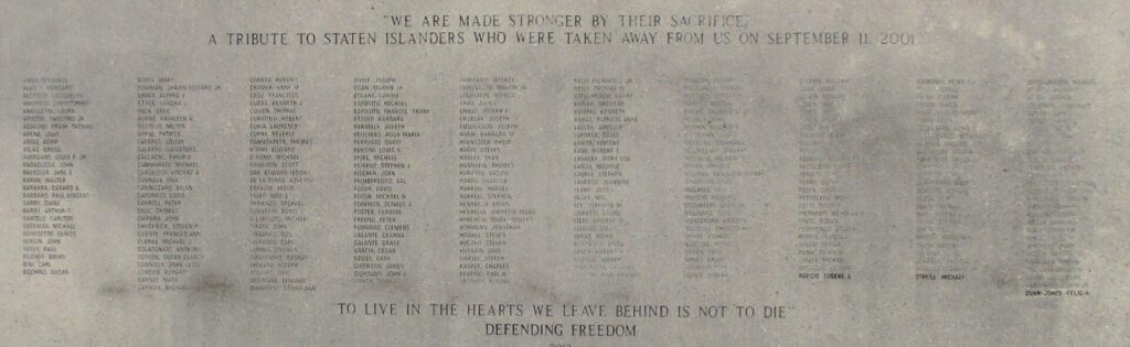 STATEN ISLANDERS SEPTEMBER 11, 2001 MEMORIAL WALL CLOSE-UP
