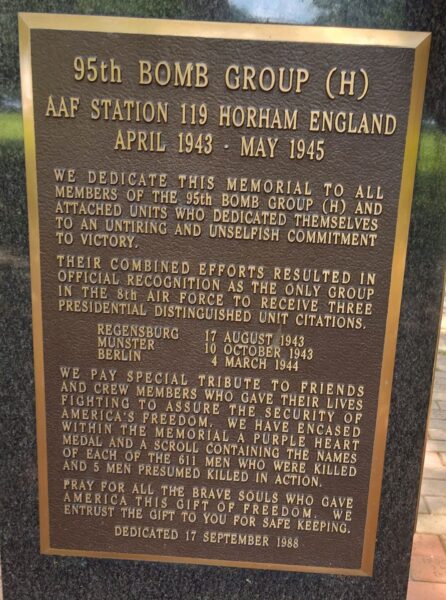 95TH BOMB GROUP (H) WAR MEMORIAL PLAQUE C