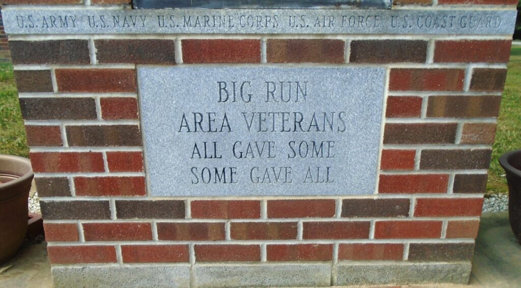 BIG RUN AREA VETERANS MEMORIAL CLOSE-UP