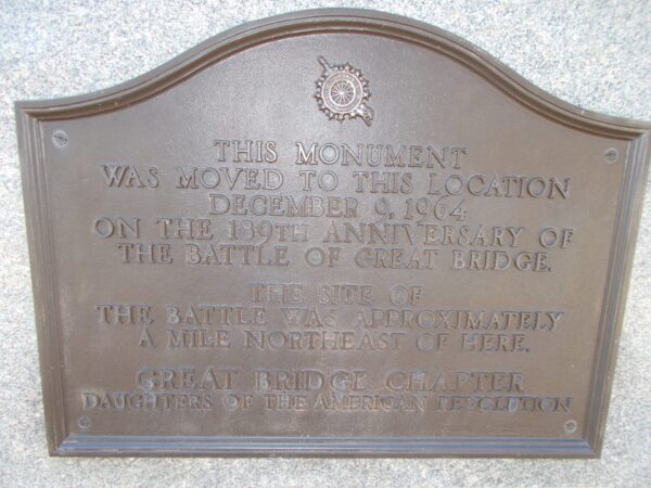 BATTLEFIELD OF GREAT BRIDGE REVOLUTIONARY WAR MEMORIAL PLAQUE B