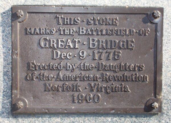 BATTLEFIELD OF GREAT BRIDGE REVOLUTIONARY WAR MEMORIAL PLAQUE A