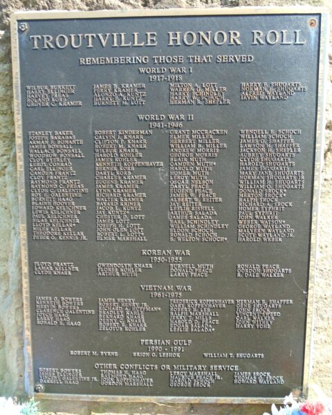 TROUTVILLE HONOR ROLL WAR VETERANS MEMORIAL PLAQUE