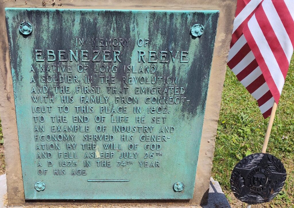 EBENEZER REEVE REVOLUTIONARY WAR SOLDIER MEMORIAL PLAQUE