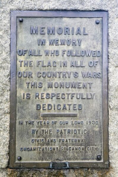 CANON CITY WAR VETERANS MEMORIAL PLAQUE