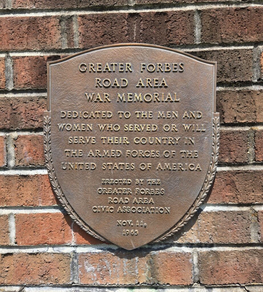GREATER FORBES ROAD AREA WAR MEMORIAL PLAQUE