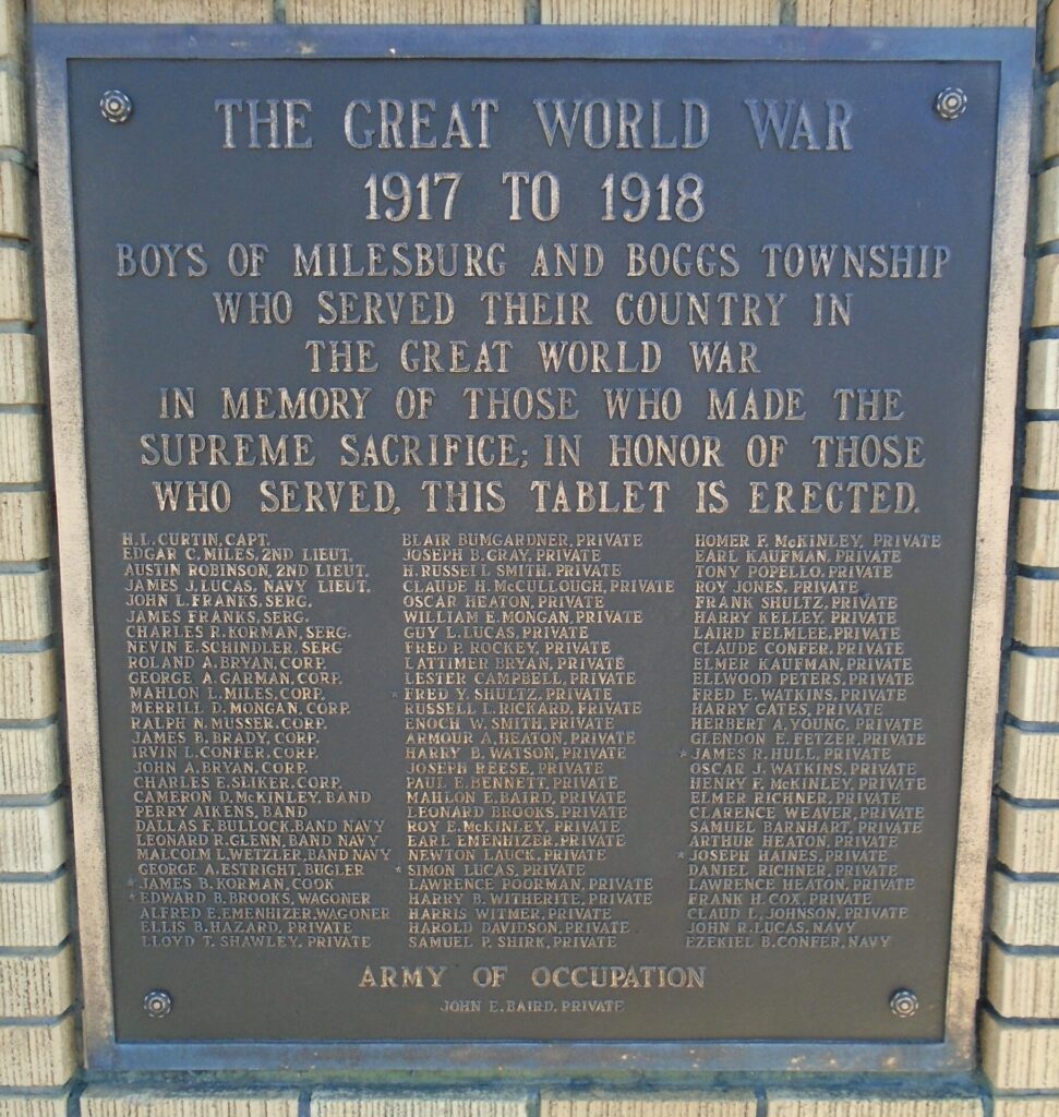 MILESBURG WAR VETERANS MEMORIAL PLAQUE D