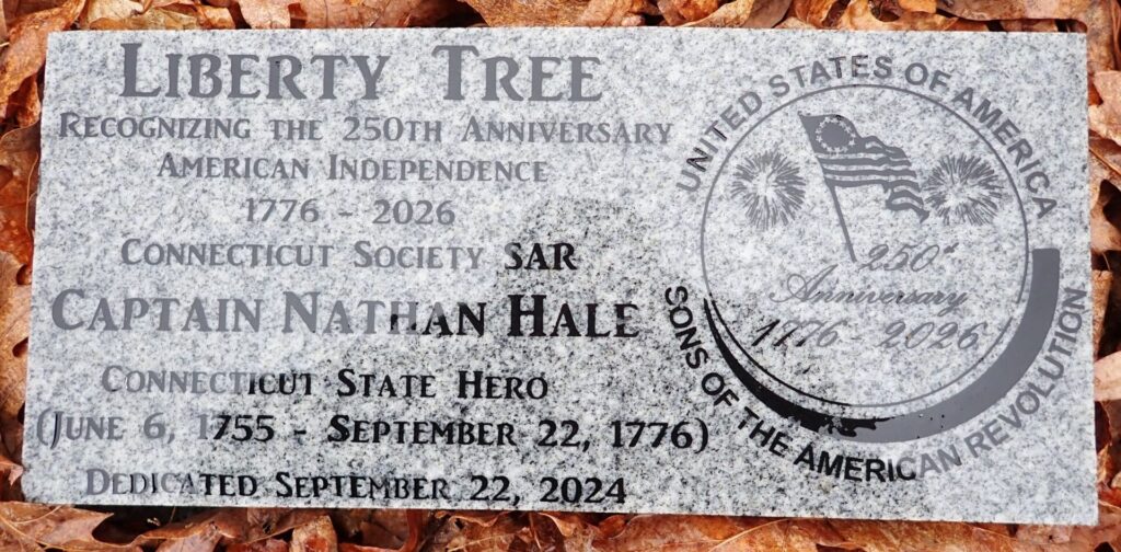 LIBERTY TREE CAPTAIN NATHAN HALE MEMORIAL STONE