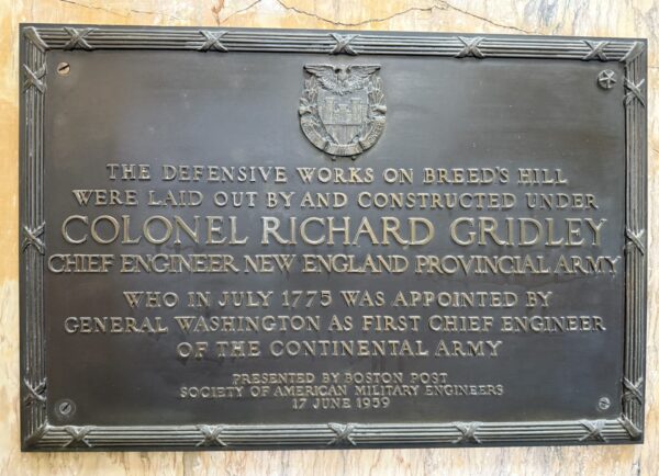 COLONEL RICHARD GRIDLEY REVOLUTIONARY WAR MEMORIAL PLAQUE