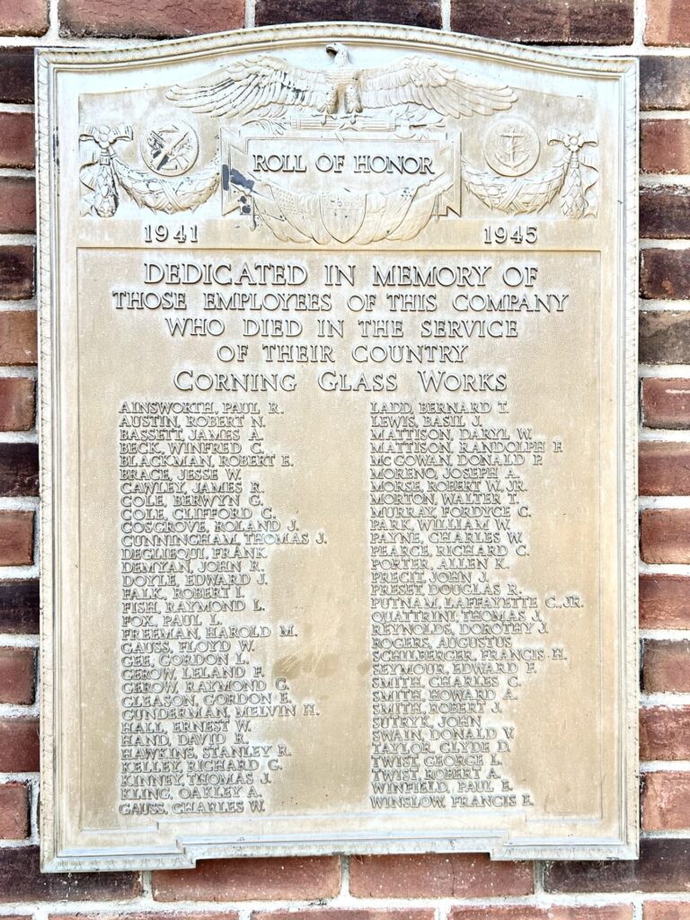 CORNING GLASS WORKS WORLD WAR II ROLL OF HONOR MEMORIAL PLAQUE