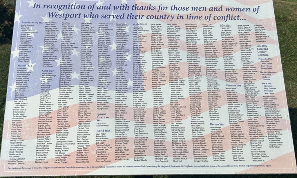 WESTPORT WAR VETERANS HONOR ROLL MEMORIAL