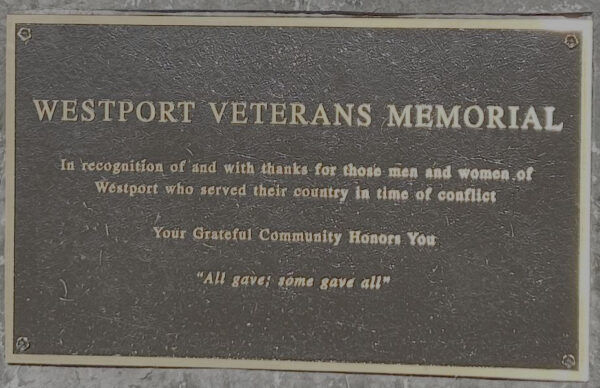 WESTPORT VETERANS MEMORIAL PLAQUE
