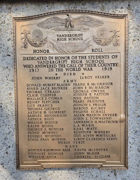 VANDERGRIFT HIGH SCHOOL MILITARY MEMORIAL PLAQUE C