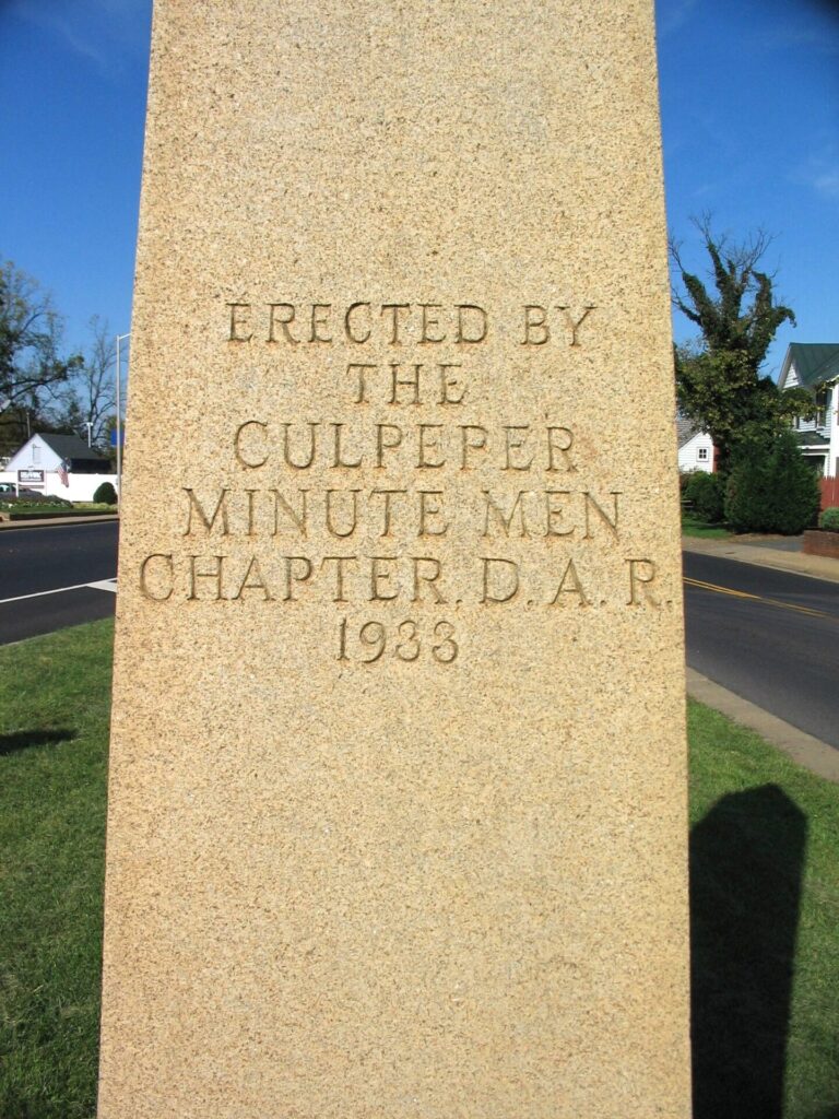 CULPEPER MINUTE MEN REVOLUTIONARY WAR MEMORIAL STONE C