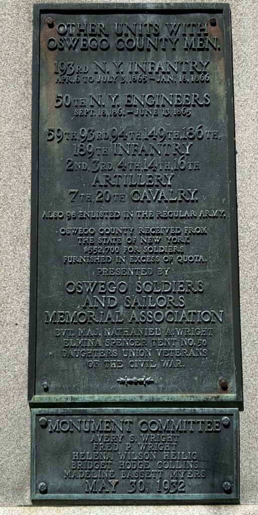 OSWEGO COUNTY CIVIL WAR MEMORIAL PLAQUE B