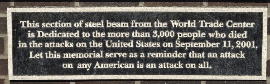 “MAY WE NEVER FORGET” STEEL BEAM MEMORIAL PLAQUE