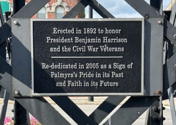 PRESIDENT BENJAMIN HARRISON AND THE CIVIL WAR VETERANS MEMORIAL FLAGPOLE PLAQUE