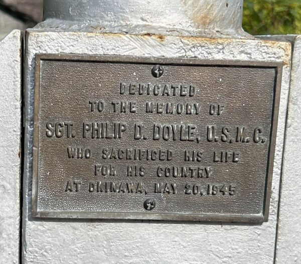 SGT. PHILIP D. BOYLE, U.S.M.C. WAR MEMORIAL FLAGPOLE PLAQUE