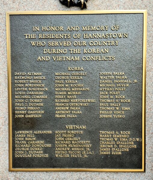 CITIZENS OF HANNASTOWN HONOR ROLL WAR MEMORIAL PLAQUE B